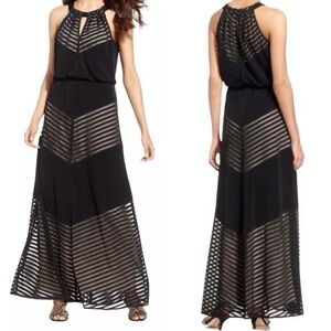 London Times Elegant Black and Gray Maxi Dress